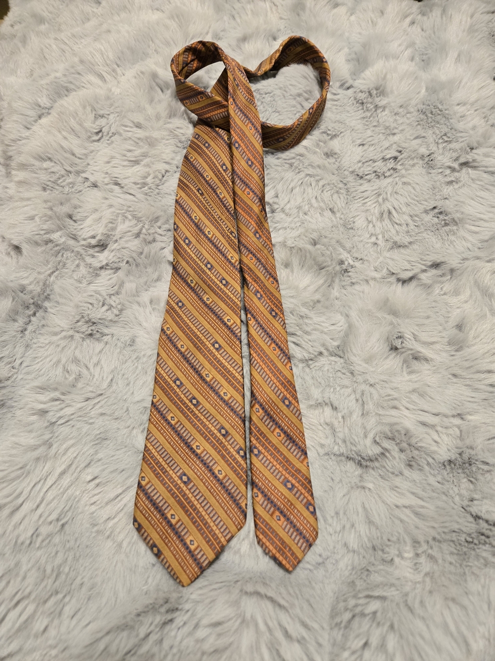 Vintage Yves Saint Laurent Silk Tie Geometric Stripe Burgundy Gold 70s